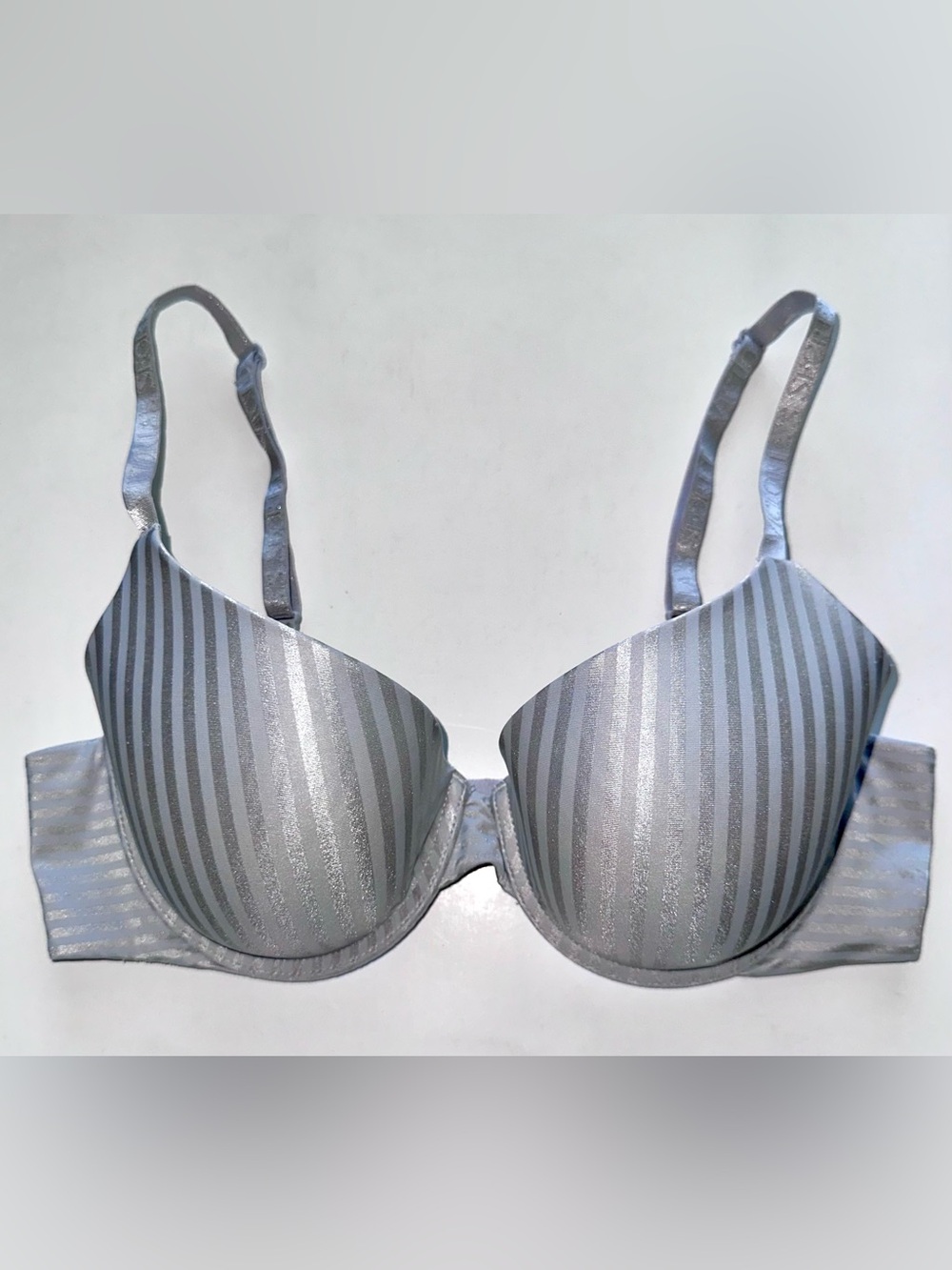 Victoria’s Secret Silver Striped T-Shirt Lightly Lined Demi Bra 34C